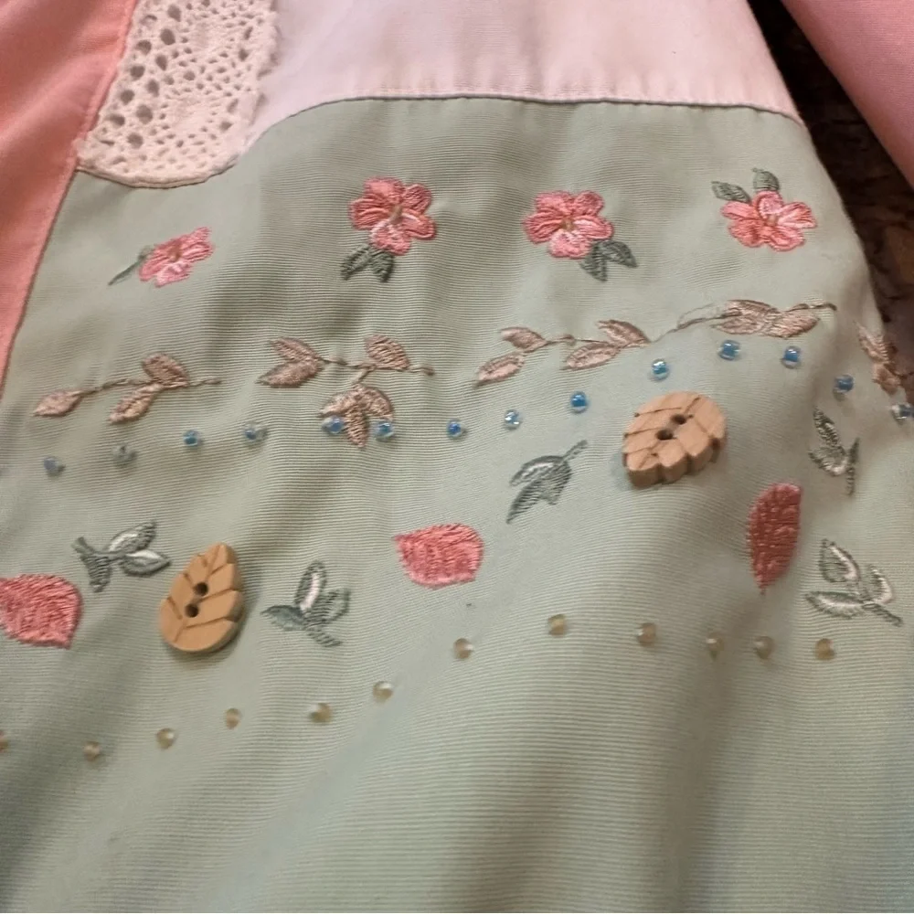 Koret Jacket Patchwork Pink Green Lace Trim